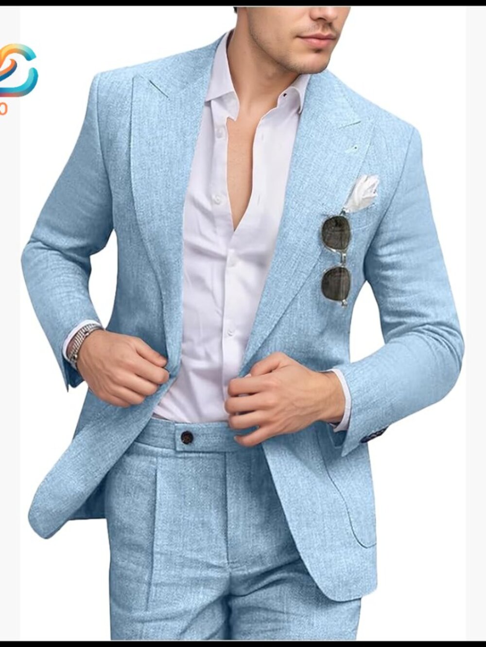Men's Linen Suit Slim Fit 2 Piece Blazer Pants Set Wedding Prom